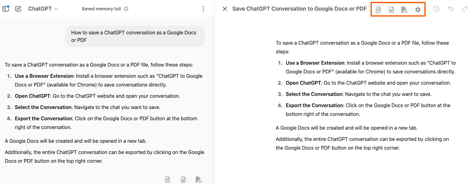 Exporting ChatGPT canvas into Google Docs