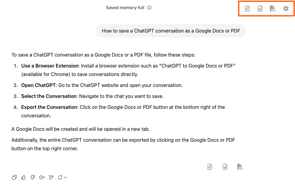 Exporting Entire ChatGPT converstation into Google Docs