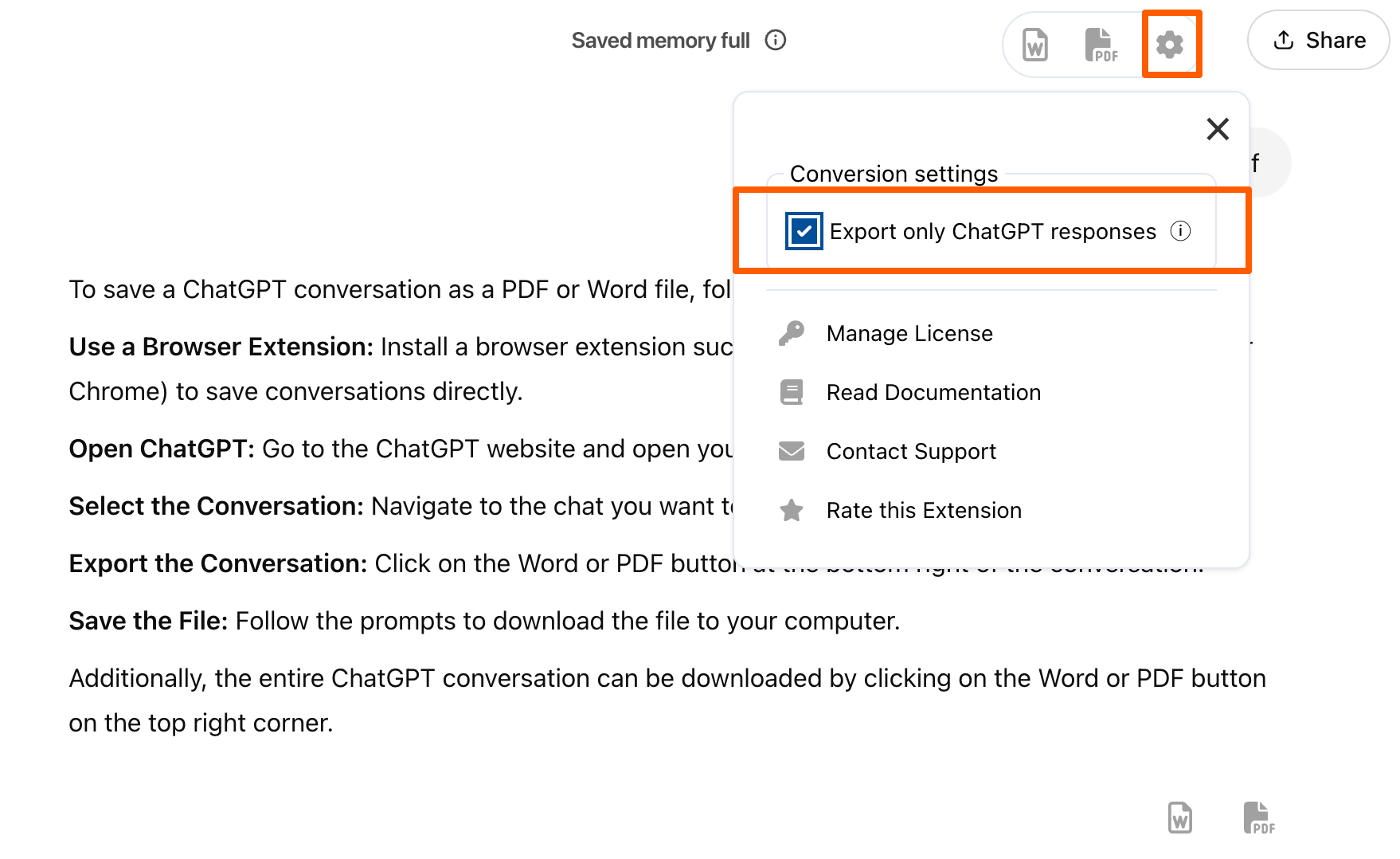 Exporting Entire ChatGPT conversation into Google Docs excluding Prompts